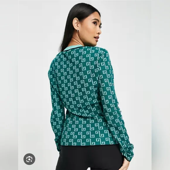 NWT & Other Stories Stockholm Atelier Geometric Pattern Green Sweater Size XS - Picture 2 of 7